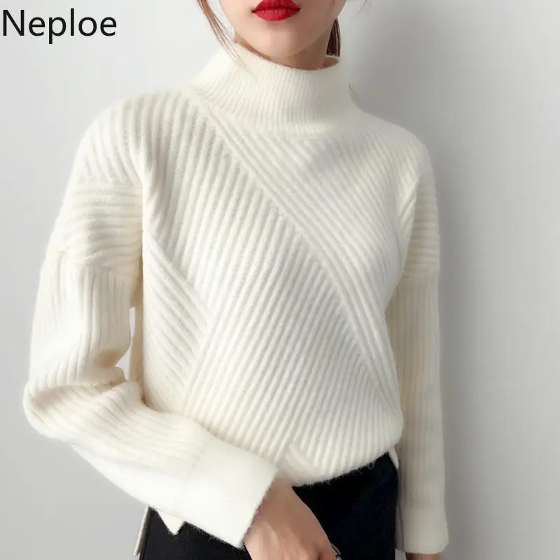 

Neploe 2019 Autumn Winter New Half High Collar Sweater Women Thicked Bottom Pull Femme Loose Soft Korean Pullovers 46737