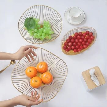 

Fruit Basket Storage Basket Metal Wire Gold Hollow Creative Design Home Living Room Fruit Snacks Storage Container Sundries