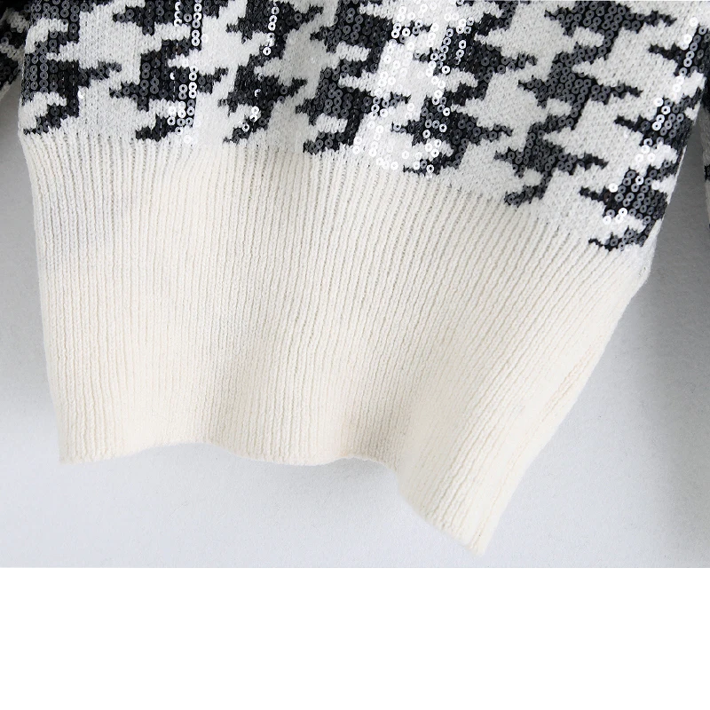 ZOEPO, тонкие свитера с узором «гусиная лапка», женский модный свитер с круглым вырезом, свитер с пайетками, женские элегантные свитера с длинным рукавом для девушек JZ