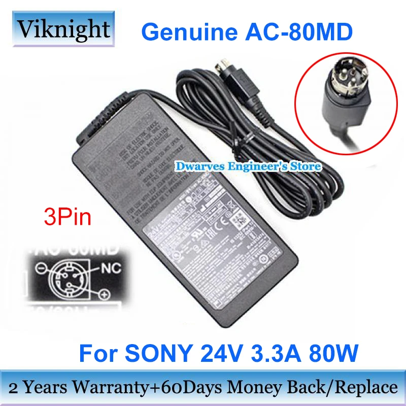 

Genuine For SONY AC-80MD Power Adapter 24V 3.3A 80W Charger Power Supply Round with 3 Pins