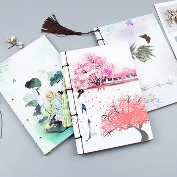 

70 Sheets Chinese Style Notebook Blank Kraft Paper Stitch Journal Diary Notepad with Tassels Sketchbook Writing Pad Stationery