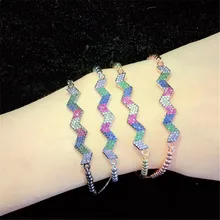10pcs/lot Mixed Colors Brass Bracelet Pave Rainbow Cubic Zirconia Water Wave Adjustable Bracelet Fashion Jewelry