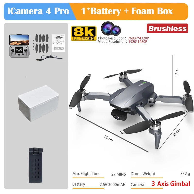 HR iCamera4 PRO RC Drone 4K Profesional FPV 3-Axis Gimbal Dron Mini HD Camera GPS Brushless Quadcopter Toys VS KF102 SG907 MAX quadrone 4ch remote control RC Quadcopter