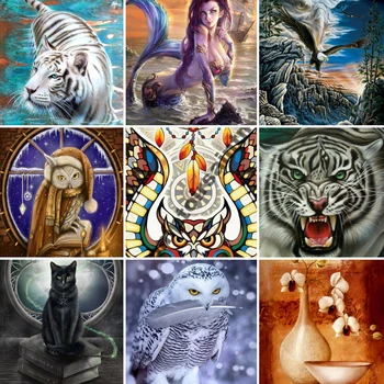 

50x70 Animal Tiger owl diamond painting 5D Full Diamond mosaic Cross Stitch DIY Wall Sticker home Decoration Christmas Gift