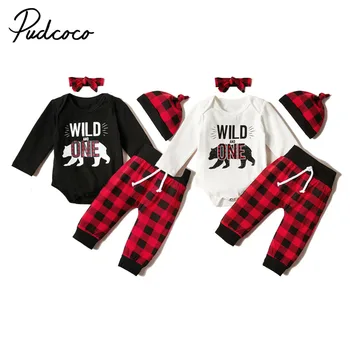 

Pudcoco Toddler Baby Boy Girl Xmas Clothes Set Long Sleeve Cute Jumpsuit Tops + Pants + Hat Headband Autumn Christmas Outfits
