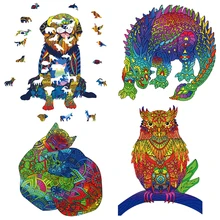 

Unique Wooden Animal Jigsaw Puzzle For Adults Wolf Owl Mysterious Lion Wood Puzzle 3d Shape Children Educational Games Toys Gift
