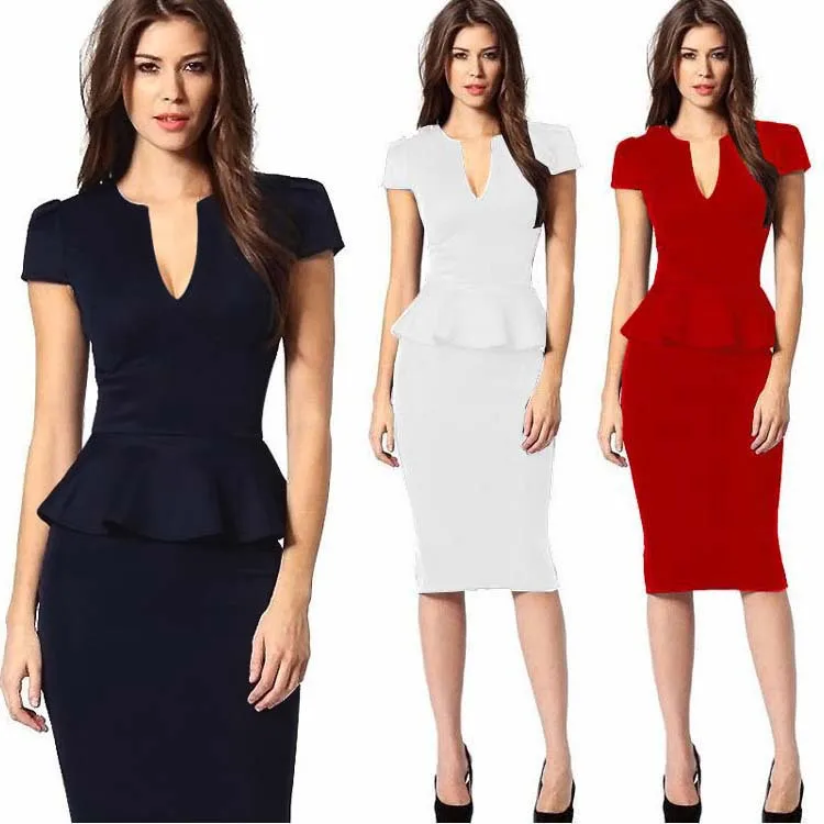 

Daily suit OWLPRINCESS 2019 Summer New Style V-neck Waist Hugging Slim Fit Flounced Back Slit Midi-skirt Dress