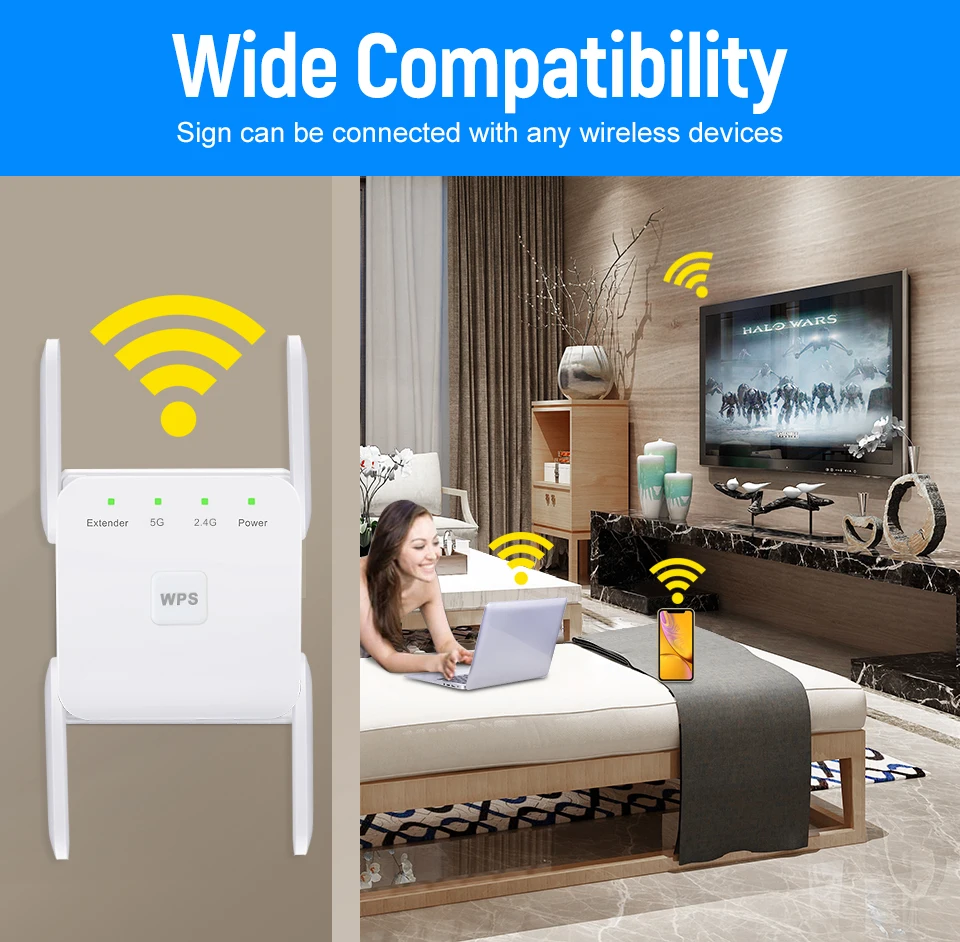 wifi signal amplifier 5G WiFi Repeater Không Dây Wifi Khuếch Đại Tín Hiệu 1200Mbps Bộ Mở Rộng Sóng WiFi 2.4G WiFi Tầm Xa Booster 4 Anten mạng Nối Dài mobile wifi signal booster