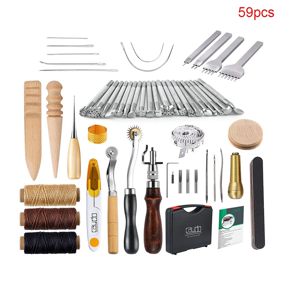 

59pcs Saddle Making Sewing Stitching Hand Tools Leather Craft Kit Stamping Practical Wallets DIY Groover Home Professional Punch