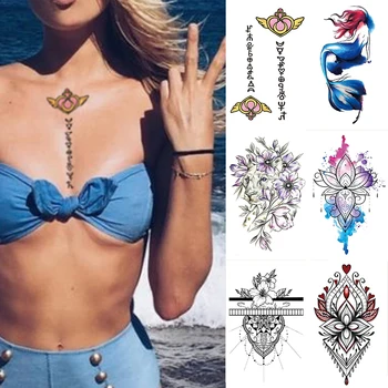 

Waterproof Temporary Tattoo Sticker Flying Heart Henna Flash Tattoos Mermaid Body Art Arm Fake Tatoo Women Men