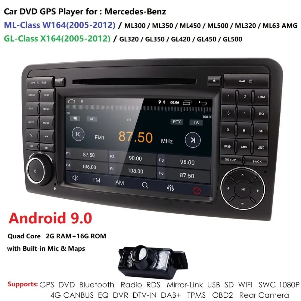 Android 9,0 2din радио gps Navi для Mercedes Benz ML Класс W164 2005-2012 ML300 ML350 ML450 ML500 gps-навигация лектор usb bt