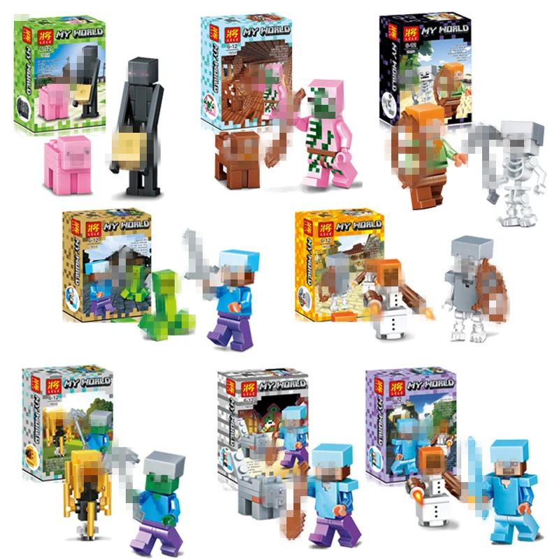 

2pcs building blocks Minecraft figures Transparent toys for children compatible with known brand minifigs toys my world figures