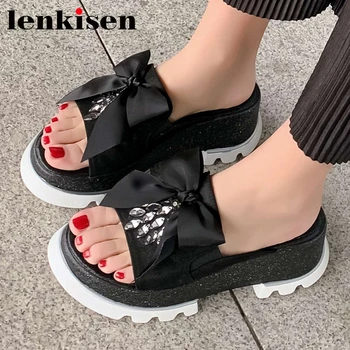 

Lenkisen sheep leather peep toe high heels leisure shoes butterfly-knot rhinestone gorgeous beauty lady cozy sandals women L25