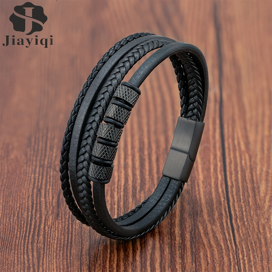 Luxury Stainless Steel Beaded Bracelet Fashion Men's Jewelry Classic Multilayer Braided Leather Bracelet Homme New Year Men Gift