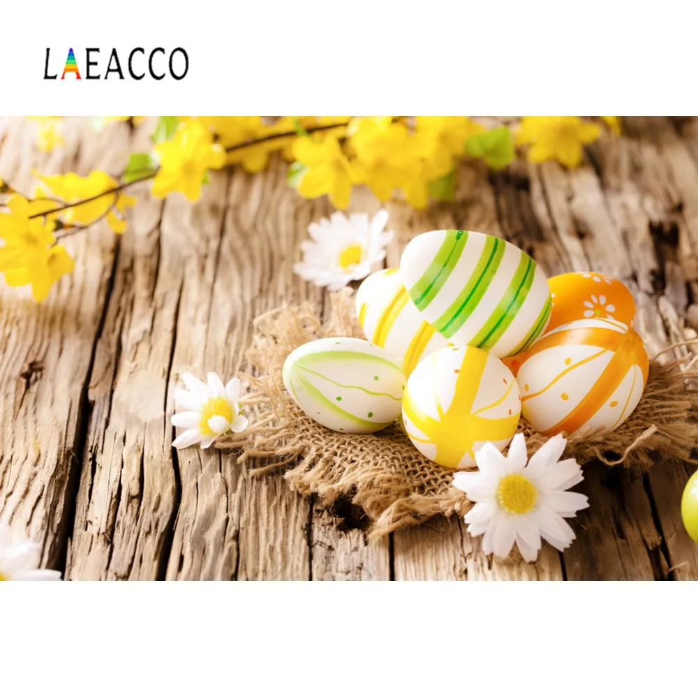 Laeacco Easter Spring Eggs Flower Wooden Board Photography Backgrounds Customized Vinyl Photographic Backdrops For Photo Studio |