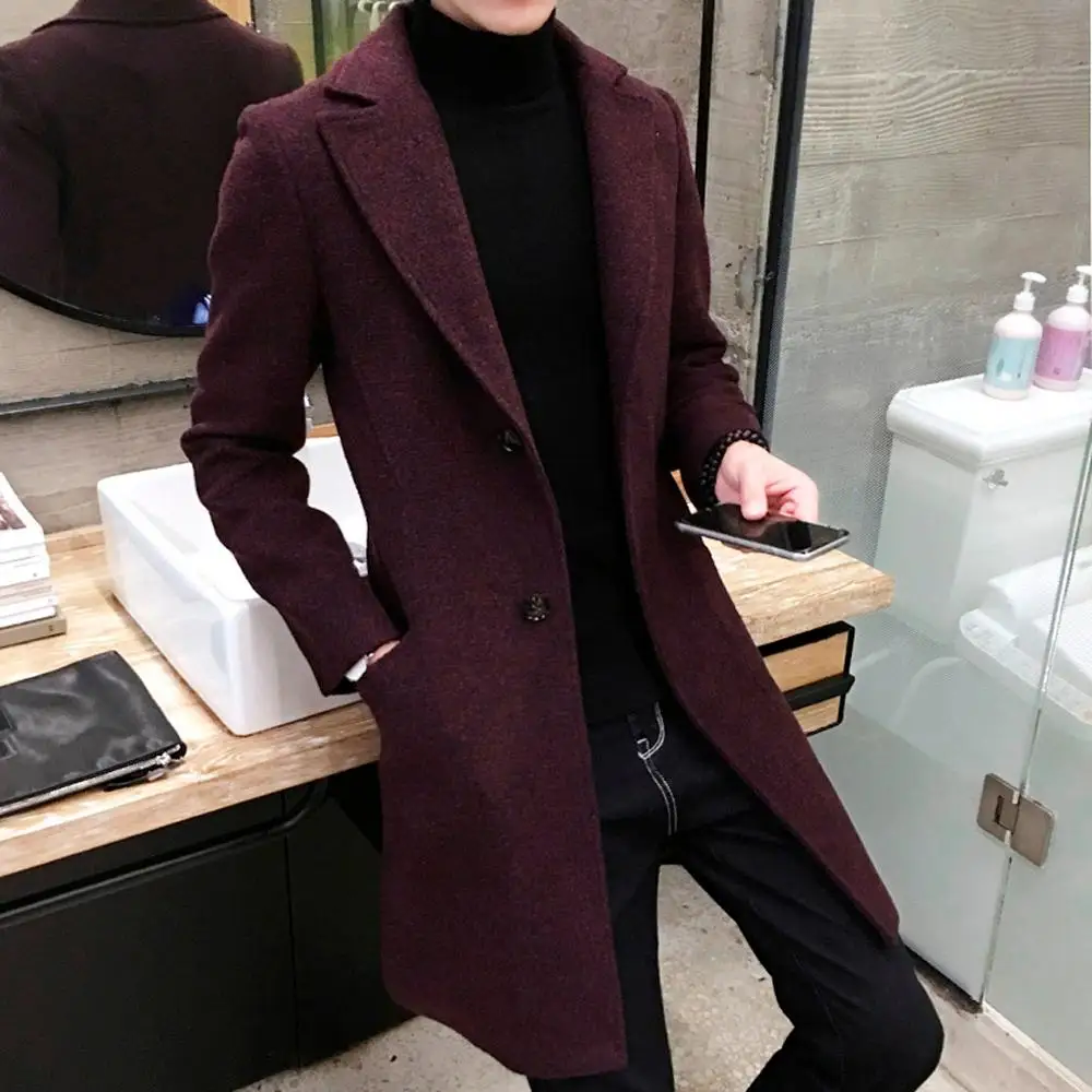 New Winter Woolen Coat Men Leisure Long Sections Coats Mens Pure Color Casual Fashion Jackets / Overcoat | Мужская одежда