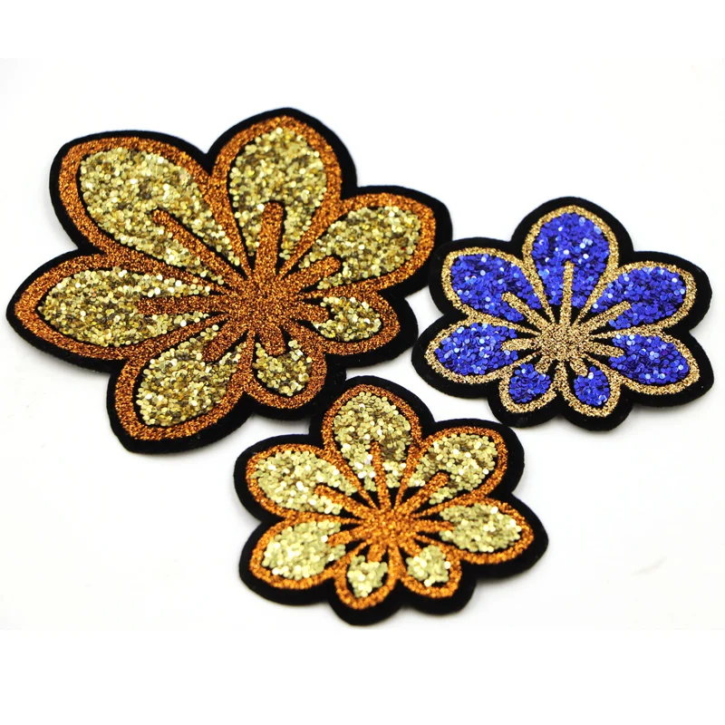 5 шт./лот золотые цветочные блестки патчи для одежды аппликация шитья утюгом