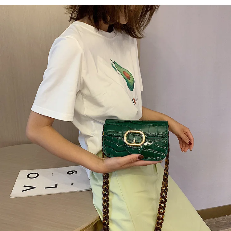 New Crocodile Chain Crossbody Bags for Women Acrylic Chain Women's Bags PU Leather Handbags Clutch Purse Bolso femenino