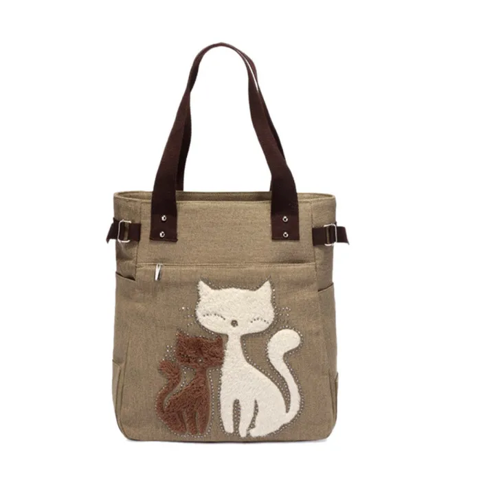 Новая модная женская сумка, Холщовая Сумка с милой аппликацией в виде кота, портативные повседневные дамские маленькие сумки-OPK
