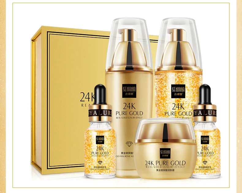 SENANA 24K золотые наборы для ухода за кожей увлажняет усадку пор контроль масла 24K золото тонера крем для лица эмульсия экстракт для Лица Наборы
