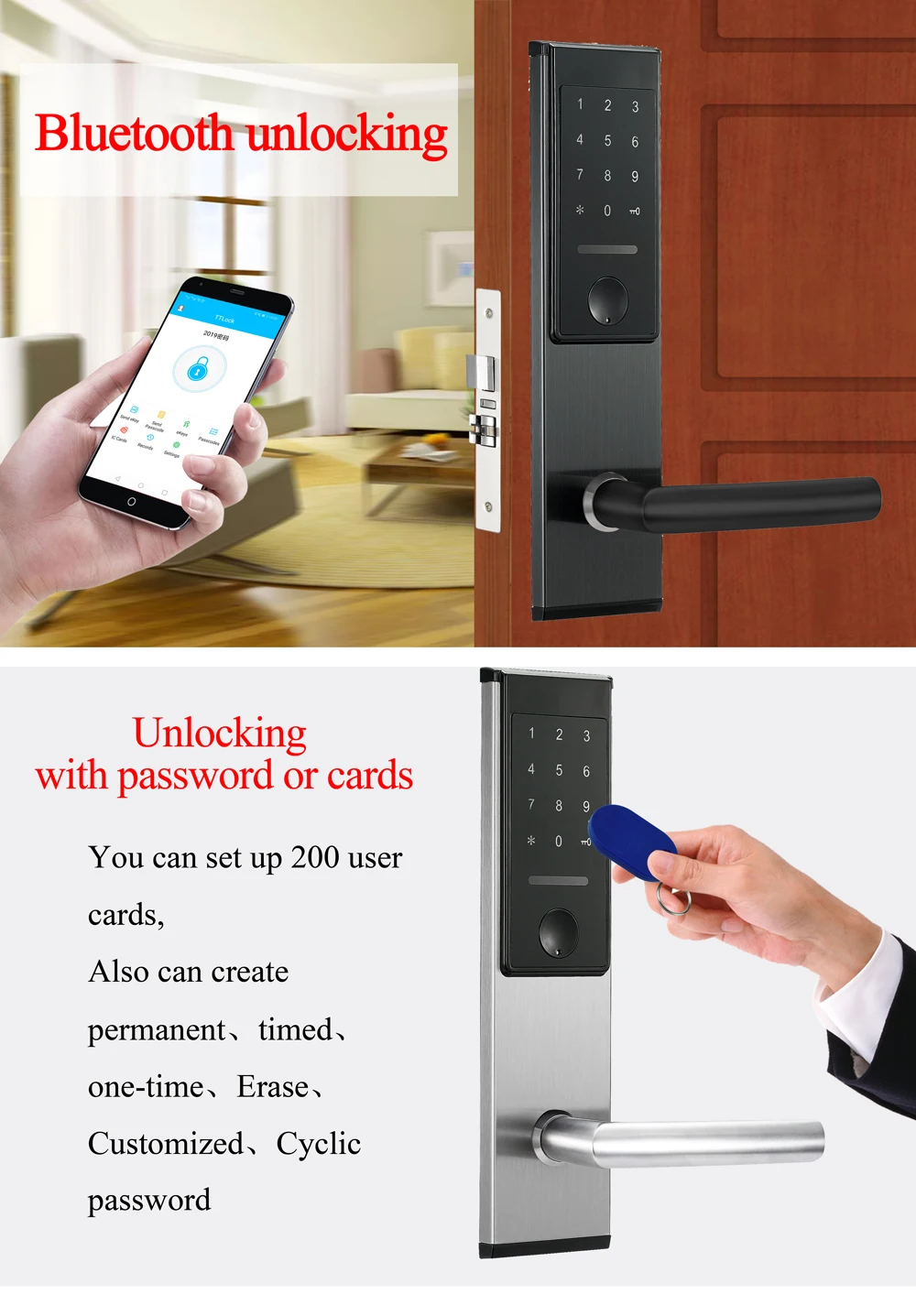 Смарт Bluetooth приложение пароль дверной замок без ключа цифровой дверной замок Пароль+ 6 карт+ 2 механических ключа для дома