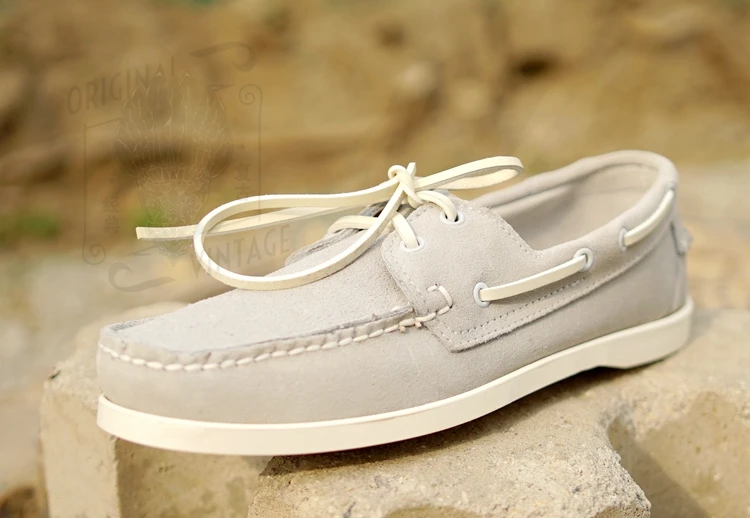 Spring Autumn Grey Men Boat Shoes Lace Up Make Hand Low-heeled Flat Shoes Business Leather Casual Shoes Breathable Men's Shoes