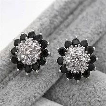 Серьги-гвоздики для женщин, позолоченные цветочные серьги с черным цирконием, трендовые ювелирные изделия для свадьбы, Подарок на годовщину, аксессуары