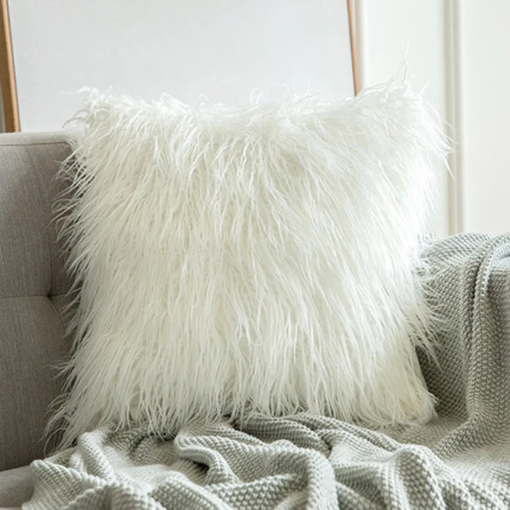 Square Solid Soft Plush Faux Fur Furry Cushion Cover Throw Pillows For Home Sofa Car Chair Hotel Home Decoration