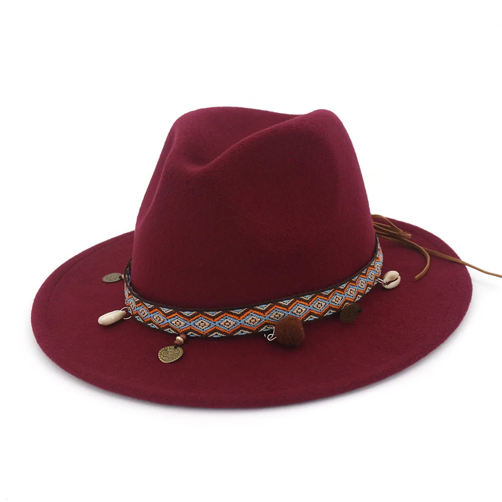 Ретро Женская шерстяная ковбойская шляпа с широкими полями, ковбойская джазовая Кепка для конного спорта, сомбреро с лентой в национальном стиле AD0855