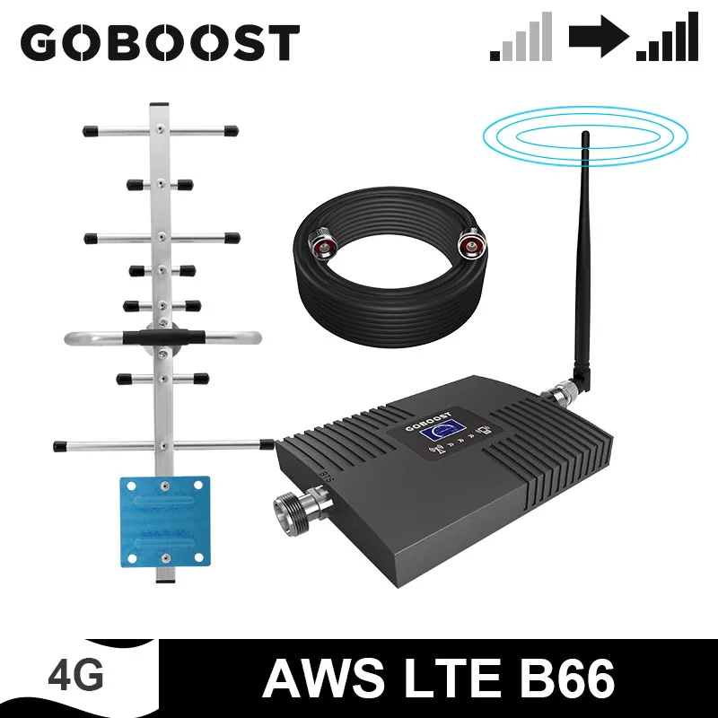 FCC Approved Goboost Cell Phone Signal Booster Band 66/Band 4 1700/2100Mhz Signal Amplifier Repeater with Antenna Kit Boost Voice+Data 