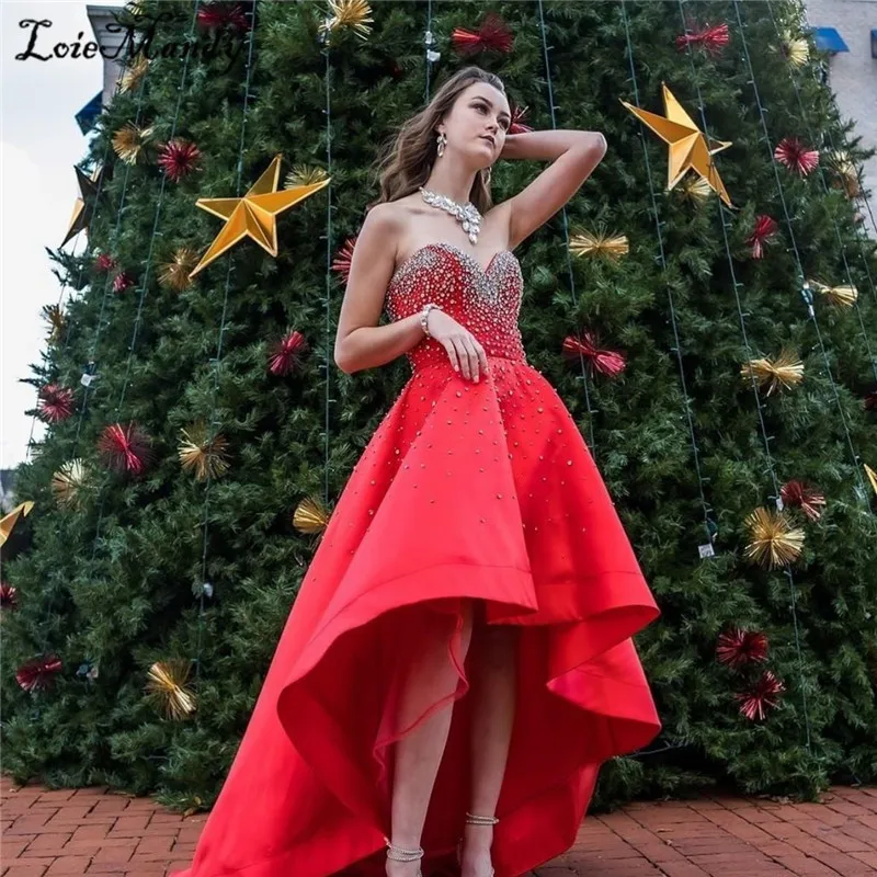 

Luxury Crystal Red Prom Dresses Long 2022 Elegant High-Low Evening Celebrity Dress Party Gowns Fashion Robe de soiree de mariage