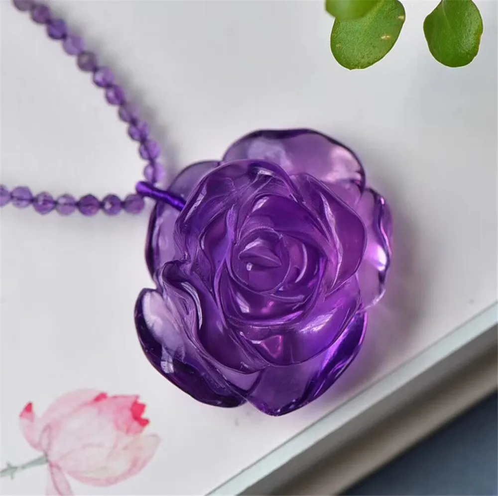 Amethyst Flower Carved Pendant  (2)