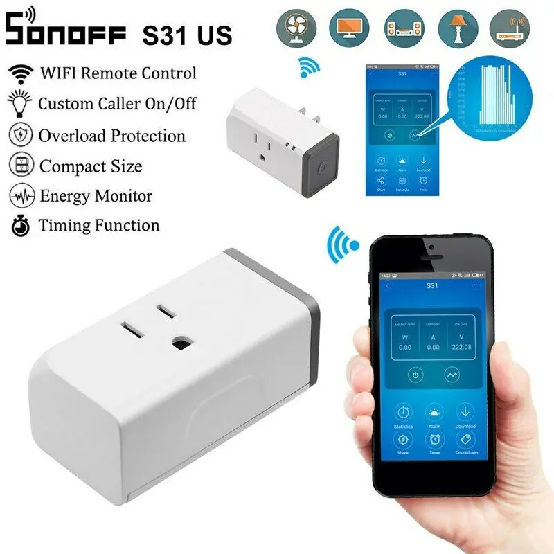 SONOFF S31 US Mini Wifi розетка Беспроводной Выключатель питания приложение/голосовой/LAN пульт дистанционного управления для умного дома работа с Alexa Google Home