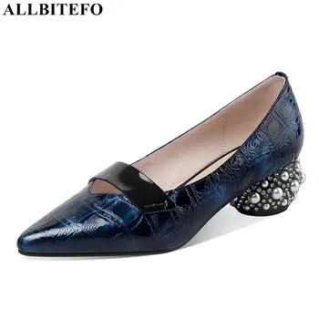 

ALLBITEFO large size:34-42 genuine leather thick heels office ladies shoes brand high heels party women heels women heels
