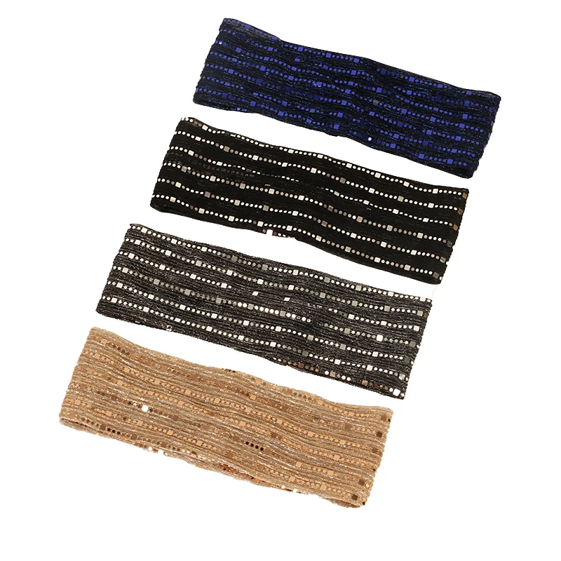 

Women New Flat Metal Sequins Multicolor Headband Elastic Soft Casual Ladies Hairband With Fashion Turban Hair Accessories