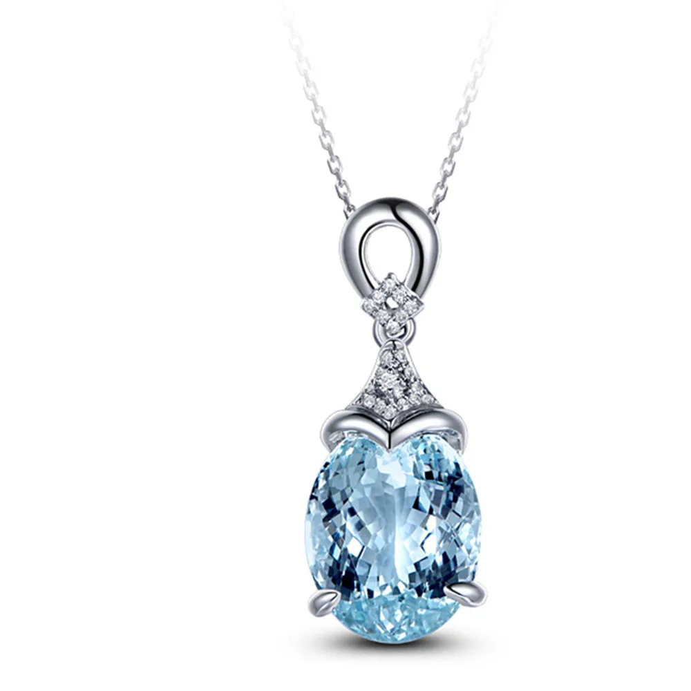 Аквамарин подвеска с синим кристаллом ожерелье для женщин Девушка стерлингового серебра Белый позолоченный Циркон Алмаз 5 карат драгоценный камень ювелирный подарок - Цвет камня: Aquamarine necklace