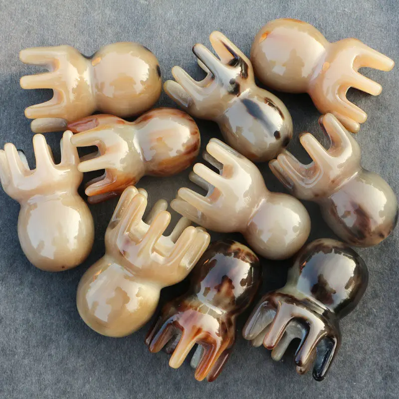 Natural White Horn Octopus Comb Head Meridian Scraping Scalp Massage Brush Acupuncture Spa Gua Sha Therapy Massage Relax Tool