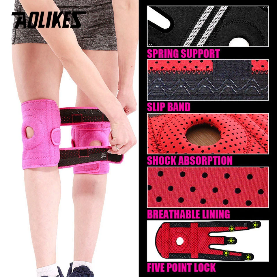 AOLIKES 1PCS Adjustable Relieve Stress Knee Pad Sport Non slip knee Protection Fitness Cycling Basketball Knee Support Braces