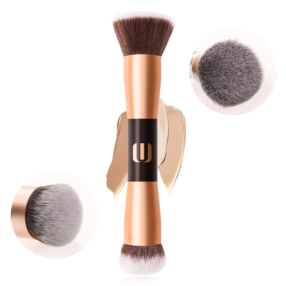 Duo end Кисть для макияжа многофункциональная деревянная ручка Золотой наконечник