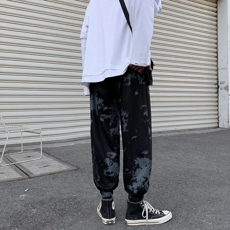 Men Casual Pants Ankle Length Joggers Tie-dye Printed Wide Leg Summer Thin All-match Male Streetwear Harajuku Korean Stylish Ins