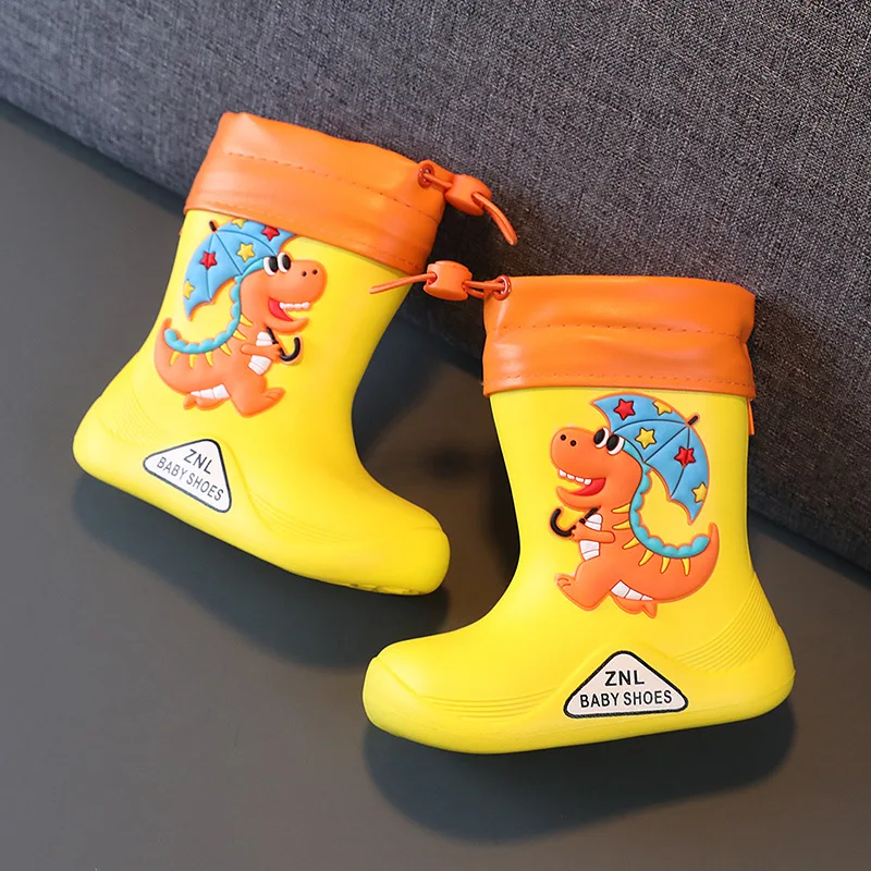 New Children Shoes Toddler Infant Baby Girl Boys Water Shoes Soft Sole Cute Cartoon Dinosaur Rain Boots Kids Autumn Winter Boots