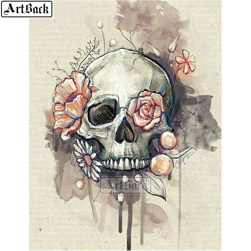 5d full square diamond painting skull sugar flower sticker mosaic landscape 3d embroidery handmade crafts Halloween gift | Дом и сад