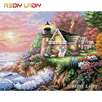 

High Quality Diamond Painting Lighthouse Scenery Full Round Diamond Embroidery Bead Cross Stitch Pixel Mosaic Pattern Home Decor