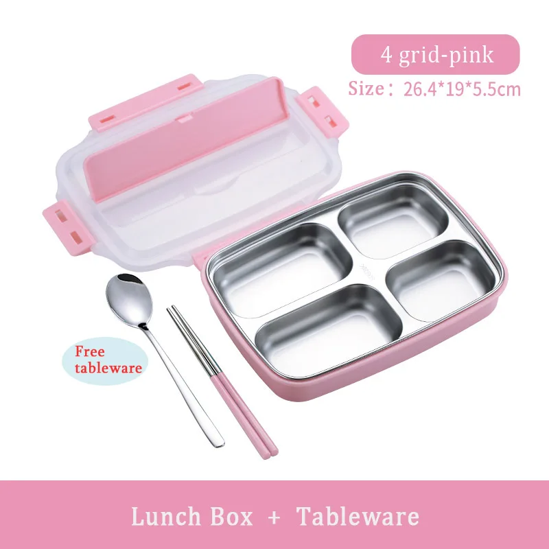 PINK-4 EIMAI детский Ланч-бокс из нержавеющей стали 304 Bento Ланч-бокс с отсеком посуда контейнер для микроволновой печи - Цвет: PINK-4