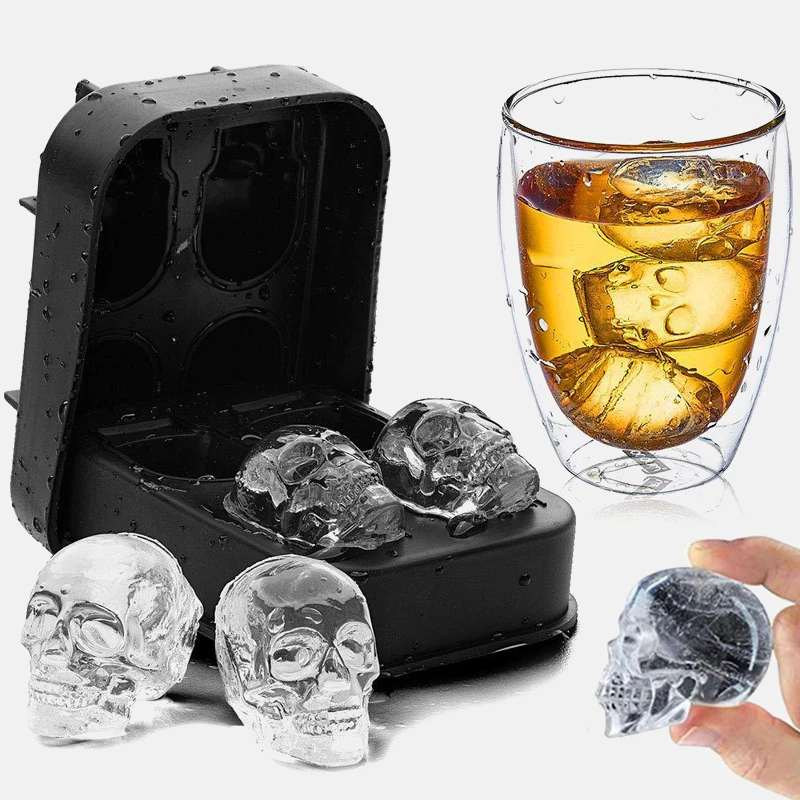 Skull Shape 3D Ice Cube Mold Maker Bar Party Silicone Trays Chocolate Mold Gift