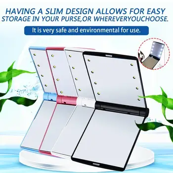 

1Pcs Led Makeup Mirror Women's Makeup Cosmetic Mirror Folding Portable Compact Pocket Mirror with 8 LED Lights Lamps 4 Colors