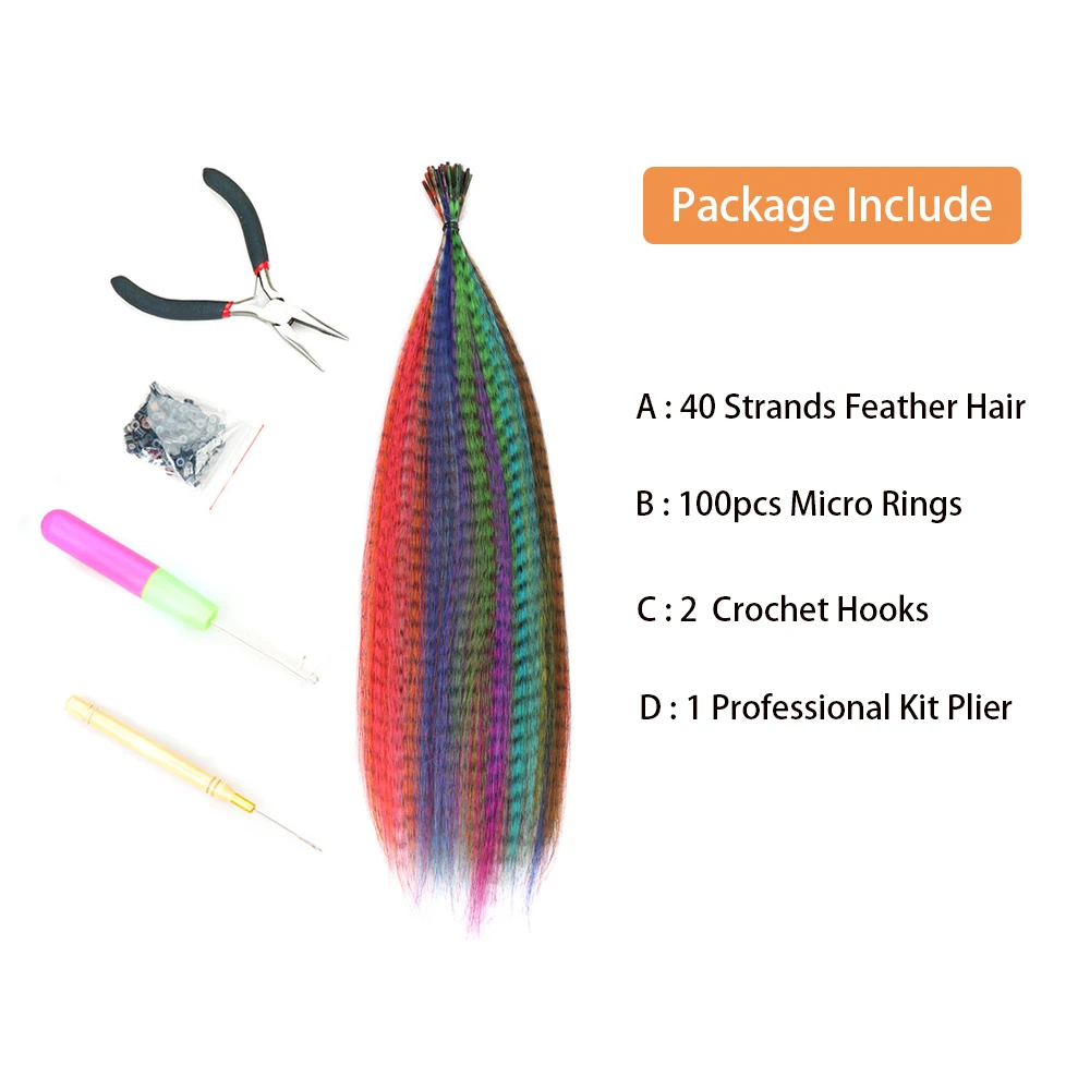 Extensão do Cabelo Extensões de Cabelo com Micro Ganchos de Crochê Cor em Linha Pena Lote Misturado Reta Sintético eu Ponta Anéis 2 1 Kit Alicate 40 s - 7 misturado cor em linha reta sintético eu