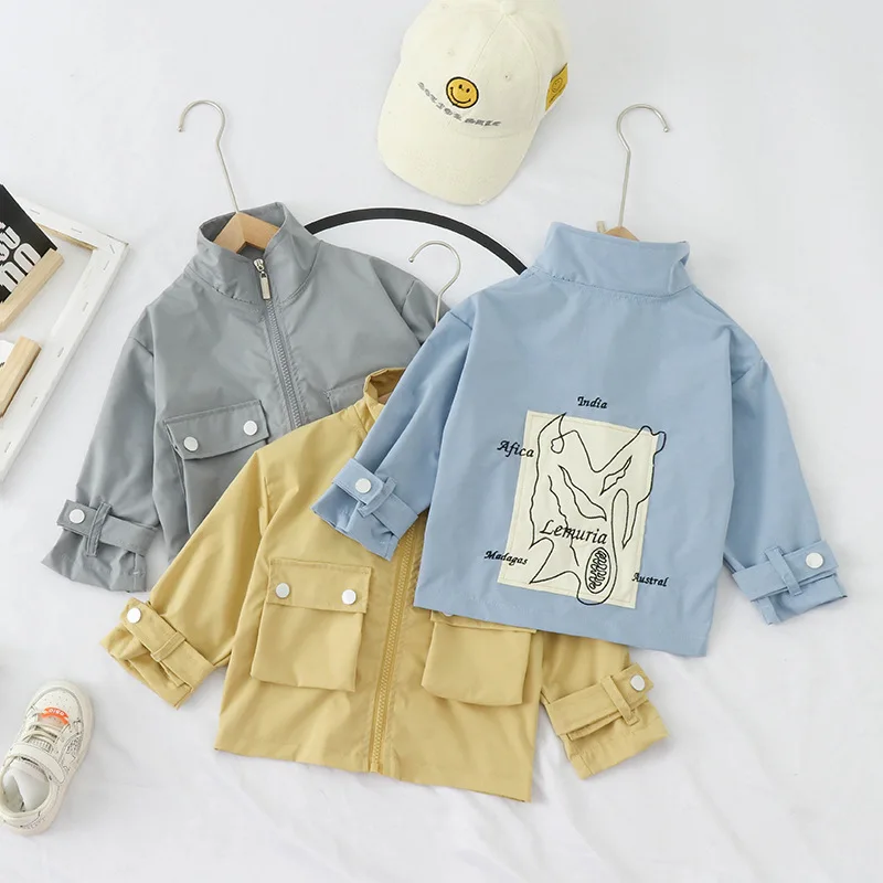 

2020 Spring Children Girls New Style Tops Korean-style Kids' Overcoat Embroidery Male Baby Solid Color Jacket