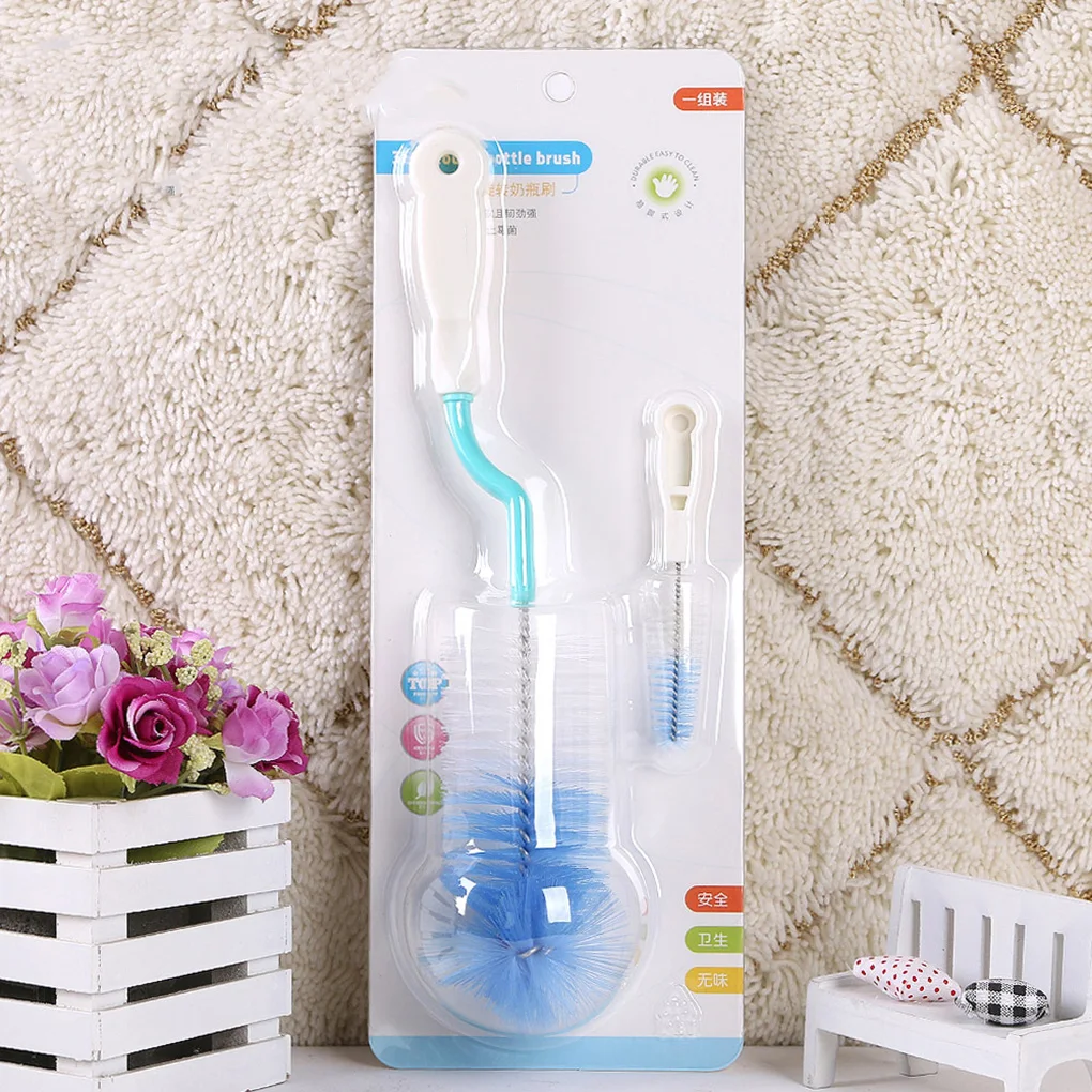 2PCS/Set Random Color Baby Nipple Milk Bottle Cup Cleaner+ Pacifier Nipple Brush Rotating Head Cleaning Brush