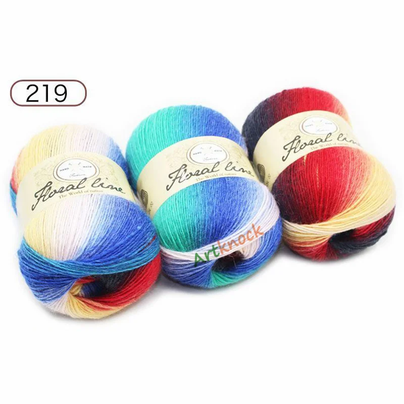 219 10pcs Кашемировая пряжа для вязания шерсть пряжа вязание Melange Fine Rainbow Line Красочные Высокая цепкость 1000 г Вязание иглы 12 - Цвет: 219 10pcs